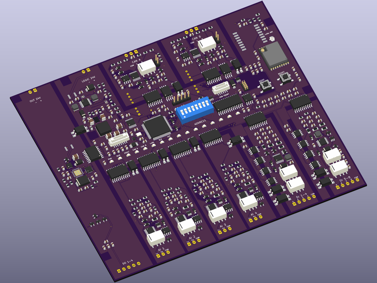 Earlier ZA Field Node board revision rendered at an angle